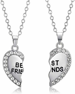 Silver Broken Heart Best Friend Rhinestone 2 Pcs Friendship Necklace Gift